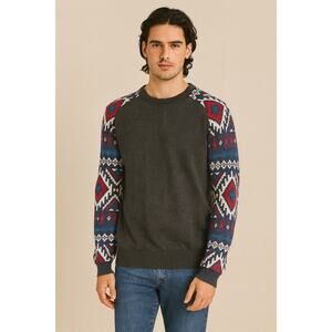 Empyre Surplus Co Men’s Aztec Tribal Sweater Gray Large Vintage Boho Retro